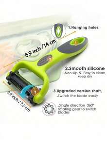 1 pieza Pelador rotativo 3 en 1, cuchilla de acero inoxidable para patata, manzana, verdura, incluye peladores en forma de I y Y, con función de corte en juliana - Multicolor - Ver 14