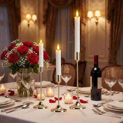 Juego de 3/6/1 Portavelas de metal dorado en estilo europeo romántico, decoración del hogar para cena a la luz de las velas, decoración de boda, adecuado para Ramadán, Navidad, Halloween, Acción de Gracias, boda, fiesta, decoración de hotel, duradero y fácil de montar (velas no incluidas)