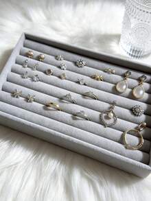 1pc Multi-Grid Jewelry Tray, Grey Ring Display Tray, Multifunction Earring Rack For Home, Gift For Valentine's Day - Grey - View 2