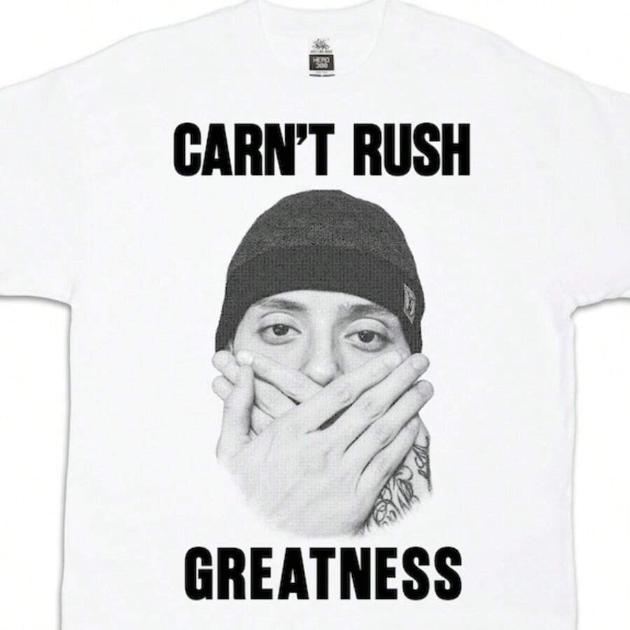 Central Cee "Can't Rush Greatness" T-Shirt Streetwear Graphic Tee UK Rap Inspired Shirt - 白色 - 查看 1
