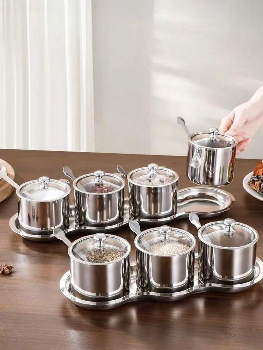 1 Bộ lọ đựng gia vị bằng thép không gỉ, hộp đựng muối, tiêu, gia vị cao cấp kèm nắp và thìa. - Nhiều màu - Xem 1