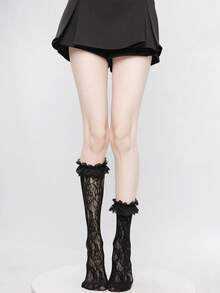 1/3 双春夏薄款过膝袜，芭蕾舞鞋款中筒袜，洛丽塔蝴蝶结袜，网眼镂空长袜，隐形袜，蕾丝边直筒袜 - 彩色 - 查看 4