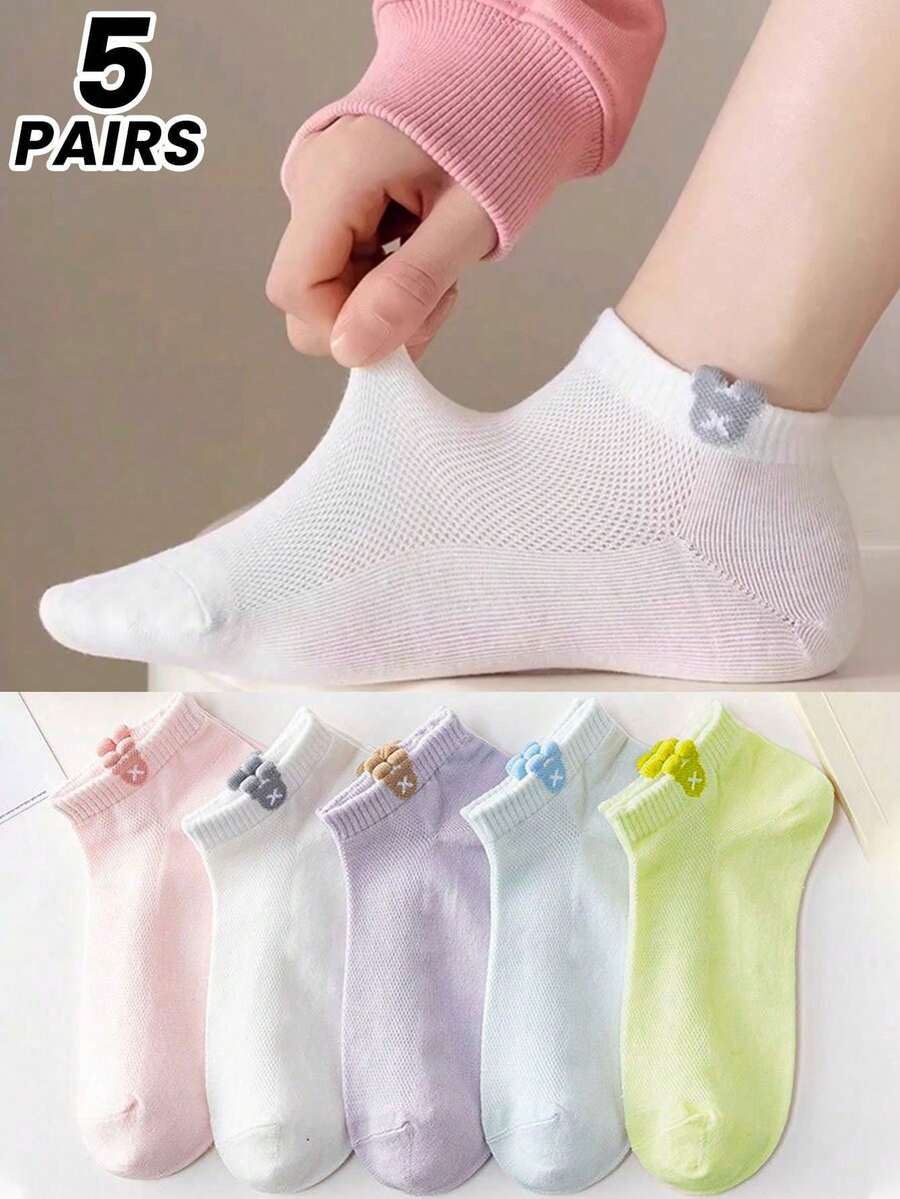 5prs Tất cổ ngắn mỏng cho nữ, Tất cổ ngắn dễ thương và thời trang cho mùa xuân, hè và thu, Tất thời trang cho học sinh - Nhiều màu - Xem 1