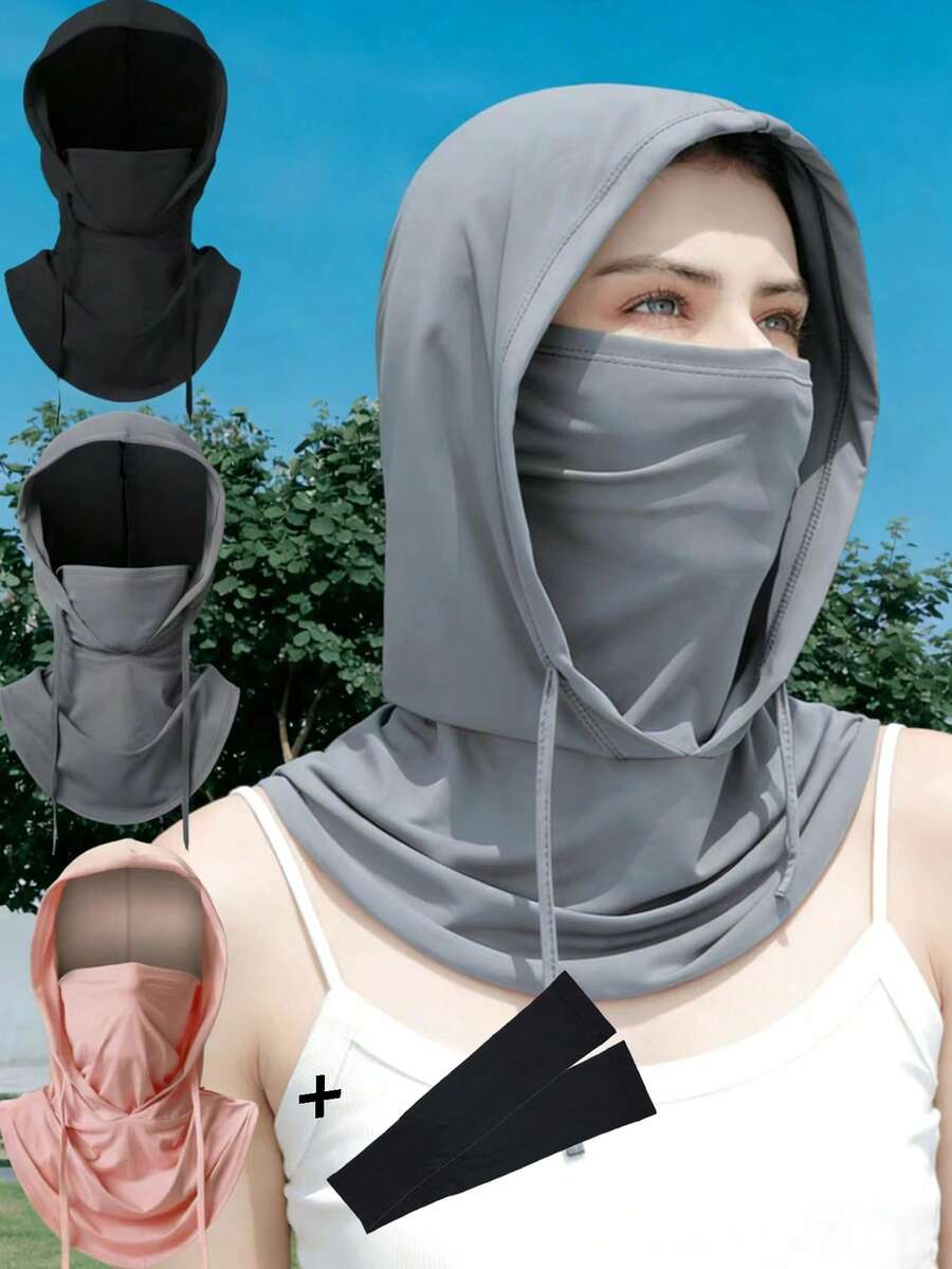 1pc/Multi-Pack Sun Protection Face Mask Headwear, All-In-One Neck Gaiter Balaclava For Outdoor Activities, Suitable For Daily Outings, Spring Trips, Etc.,Summer,Beach,Holiday,Festival,Travel - Rope Style + Sleeves - View 1