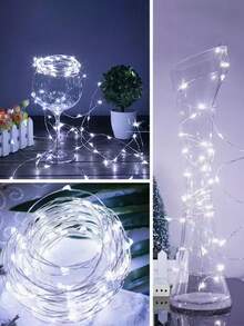 1 buah 1/2/3/5/10m, 10/20/30/50/100 LED Kawat Tembaga Putih, Bertenaga Baterai, Dekorasi Dalam Ruangan, Lampu Hias LED Bintang Liburan - cahaya putih - View 8