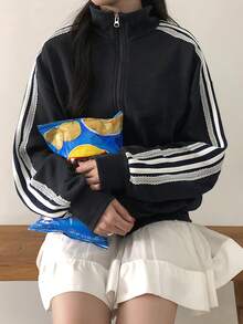 女士休闲宽松立领夹克 黑色 - 黑色 - 查看 8