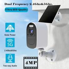 1个4MP/2K超高清太阳能无线户外安防摄像头，支持双向语音和2.4G/5G WiFi，AI移动侦测，5000mAh大容量电池，彩色夜视，APP控制，报警推送通知，适用于户外、街道、商场和家庭智能监控。 - 多色A - 查看 11