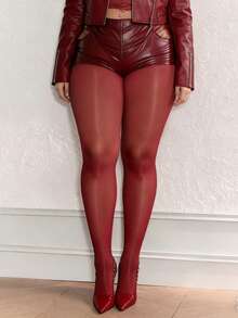 1 paire de collants transparents de grande taille de style vintage rouge vin brillant, sexy, rétro et élégant pour les femmes, pour le trajet quotidien, les fêtes, le printemps et l'automne - Multicolore - Voir 3