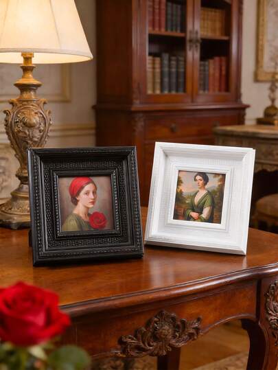 1pc Classic Desktop Photo Frame, Fits 4x4 Inch Photos, Elegant Vintage Style Picture Display, Creative Gift For Friends And Family