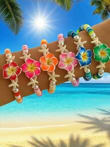 3pcs Bohemian Summer Vacation Style Soft Clay Flower Shell Braided Bracelet - Fresh Multicolor Soft Clay Flower Adjustable 2-In-1 Bracelet And Anklet, Decorated With Imitation Pearls, Suitable For Occasions Like Valentine's Day, Mother's Day, Beach Vacation, Flower Shell Bracelet, Daily Gift - Multicolor - View 8