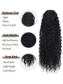 24英寸波浪马尾辫，弹性抽绳方便面卷蓬松合成抽绳网袋马尾辫卷发 - 彩色 - 查看 4