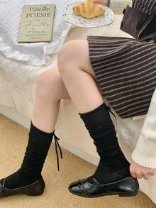 1/2 双春夏新款极简芭蕾舞风格蝴蝶结缎带过膝袜 - 彩色 - 查看 10