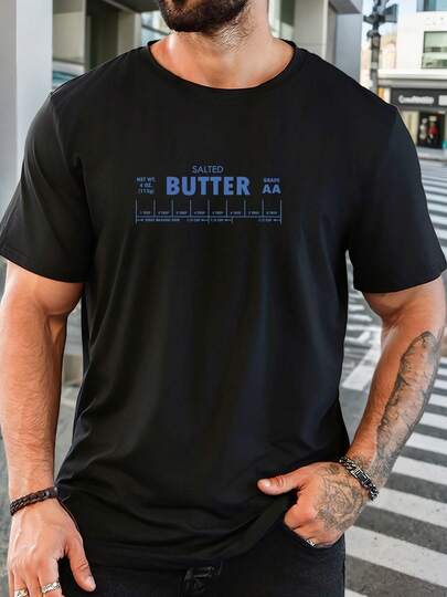 Camiseta de manga corta con cuello redondo, informal, de verano, con ilustración gráfica de SALTED BUTTER para hombre