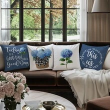 4pcs Vintage Blue Hydrangea Home Throw Pillow Covers, Single-Sided Printed Peach Velvet, 45*45CM/18*18inch Cushion Covers Suitable For Modern Minimalist Sofa Living Room Decor, Gift, Party Decoration - Multicolor - View 10