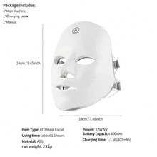 Electric LED Face Mask, 7-Color LED Photon Skin Rejuvenation Beauty Mask, Lifting & Firming, 400mAh Rechargeable Battery - White - View 12