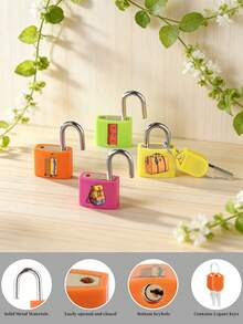 2/4pcs Colorful Travel Luggage Locks, Small Mini Suitcase Padlock Locks With Keys, Luggage Padlocks, Cute Cartoon Print Mini Padlocks For Suitcase Backpack Locker, Portable Small Security Locks For Gym School Travel Accessories, Strong Copper Lock Core With Plastic Shell (Unique Icon Patterns For Effortless Lock Matching) - Multicolor - View 1