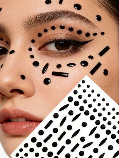 1pc Cool Black Geometric Shaped Face Jewel Sticker, Music Festival Makeup, Textured, Self-Adhesive, Suitable For DIY Facial Makeup, Music Festival, Y2K Party, Photoshoot, Stage Decoration, Carnival