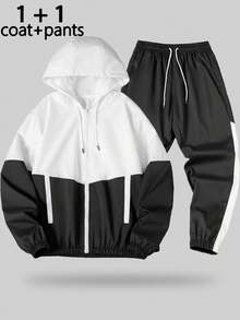 2 Pieces Breathable Colorblock Running & Fitness Workout Set, Includes Top And Pants Black Sports - Black - View 6