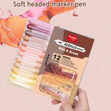 Bộ bút dạ màu da 12/24/48 màu, bút vẽ acrylic đầu mềm, khô nhanh, thích hợp cho thủy tinh, vải, minh họa, phác thảo, vẽ tranh, kim loại, các dự án DIY, đồ dùng cần thiết cho năm học mới. - Bộ - Xem 2