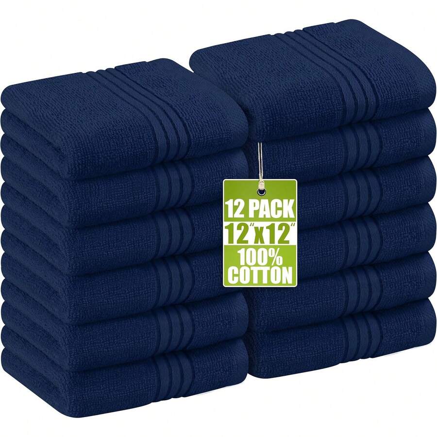 Utopia Towels Wash Cloths Set, 12 By 12 Inches, 100% Cotton Ring Spun, Highly Absorbent And Soft Feel Washcloths For Bathroom, Spa, Gym, And Face, 12 Pack Cool Grey - Navy Blue - View 1