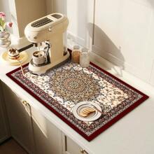 1 pieza Tapete de secado de platos con patrón floral europeo clásico, excelente absorción de agua, adecuado para mesa de comedor y cafetería, almohadilla de drenaje multiusos, regalo para el hogar, decoración de escritorio - XYLSD-94 - Ver 3