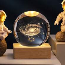 1pc 6cm 3D Engraved Crystal Ball Decor, With USB Power Plug And LED Illuminated Wooden Base, Home Desktop Decoration, USB 7-Color Gradient Nightlight, Holiday Party, Halloween, Christmas Gift - Khaki - View 11