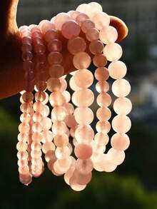Vòng tay hạt thạch anh hồng tự nhiên, đá sinh nhật 4/6/8/10mm, vòng tay yoga và thiền thủ công, phụ kiện trang sức đa năng. - Màu Hồng baby - Xem 4