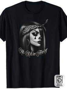 Chicana Tattoo Jolly Chicano Clown Gang T-Shirt With A Round Neck Design, Featuring A Street Style, Short Sleeves, And Breathable Fabric, Ideal For Everyday, Travel, And Casual Outings. It'S Machine Washable And Makes A Great Christmas Present - màu đen - Xem 1