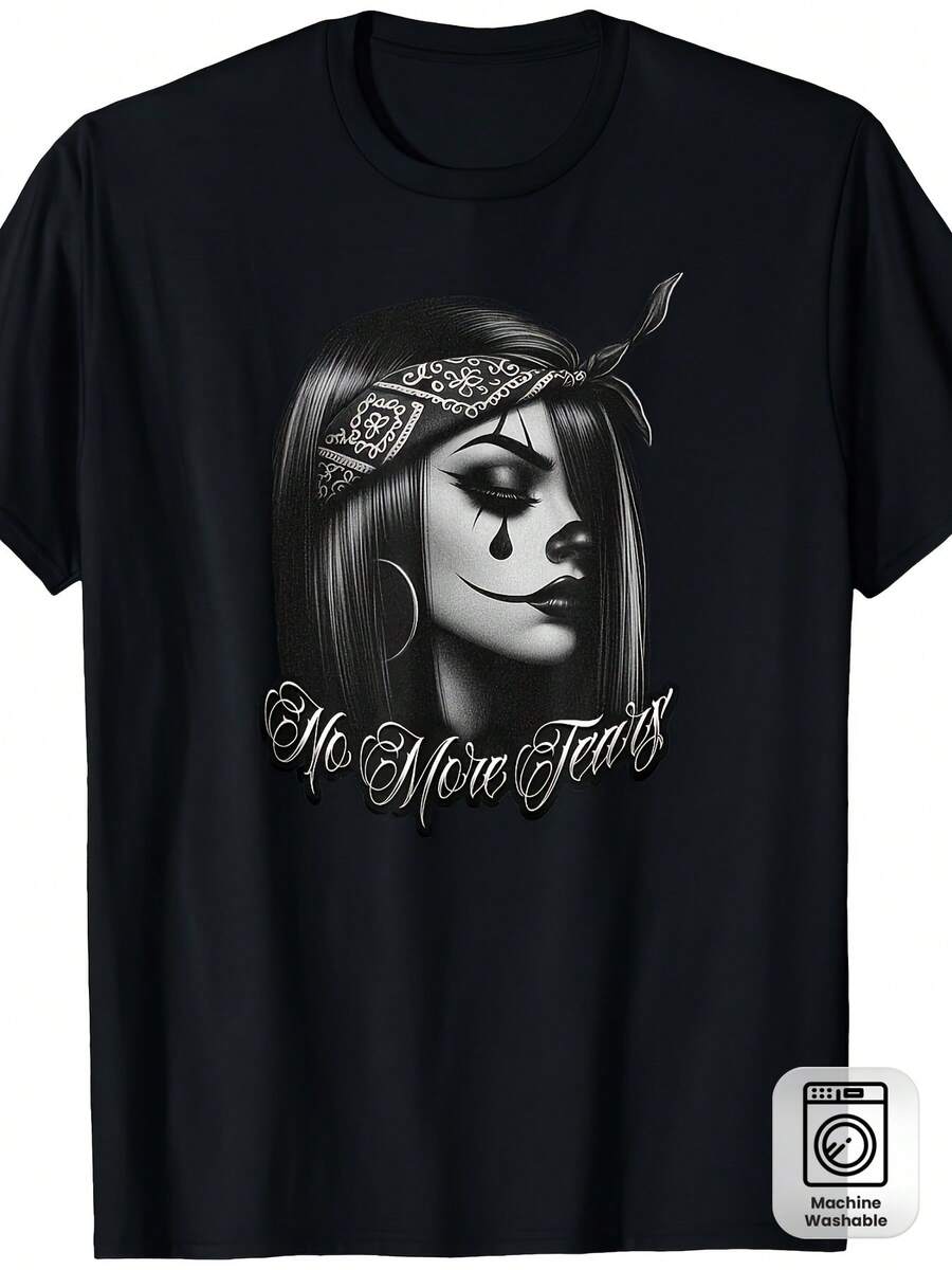 Chicana Tattoo Jolly Chicano Clown Gang T-Shirt With A Round Neck Design, Featuring A Street Style, Short Sleeves, And Breathable Fabric, Ideal For Everyday, Travel, And Casual Outings. It'S Machine Washable And Makes A Great Christmas Present - màu đen - Xem 1