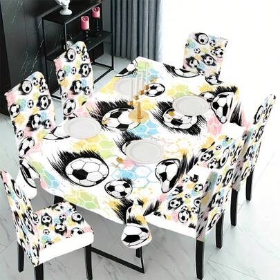 1/4/5/6/7/36 piezas Cubiertas de silla/Fundas de asiento con estampado de fútbol del Mundial 2026, adecuadas para uso en interiores del hogar, restaurante, hotel, opción ideal para decoración diaria moderna. La mantequilla encaja en mesas de comedor cuadradas, las fundas de silla elásticas son lavables.