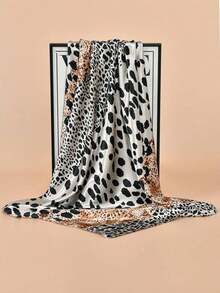 1pc Women Bandana Fashion Leopard Print 90cm Square Scarf, Versatile Bandana Headwrap, Suitable For All Seasons For Dress - 01-màu kaki - Xem 3