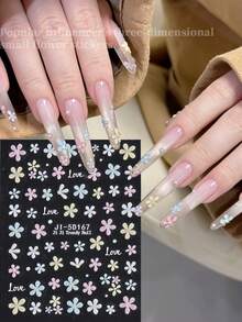 3D-nail art-klistermärken med fem kronblad och präglade blommor, vår/sommar - Multifärgad - Visa 1