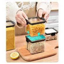 Black Sealed Canister With Lid, Suitable For Storing Flour, Sugar, Baking Supplies And Dry Goods, Dishwasher , Rectangular With Handle, Essential For Kitchen Storage And Food Organization | Sealed Container | Handle Closure, Must-Have Food Storage Container - Multicolor - View 5