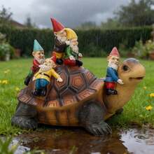 1个花园小矮人摆件，趣味花园小矮人，骑着乌龟的小矮人雕像，户外花园装饰，非常适合作为节日礼物或花园装饰 - 多色 - 查看 2