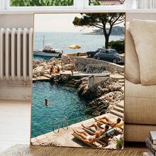 1pc Framed/Unframed Summer Coastal Ocean Luxury Canvas Poster Mediterranean Travel Landscape Old Money Aesthetic Wall Art Print Vintage Beach House Decor Painting For Drom,Living Room,Bedroom,Modern Home Decoration - Poster - View 4