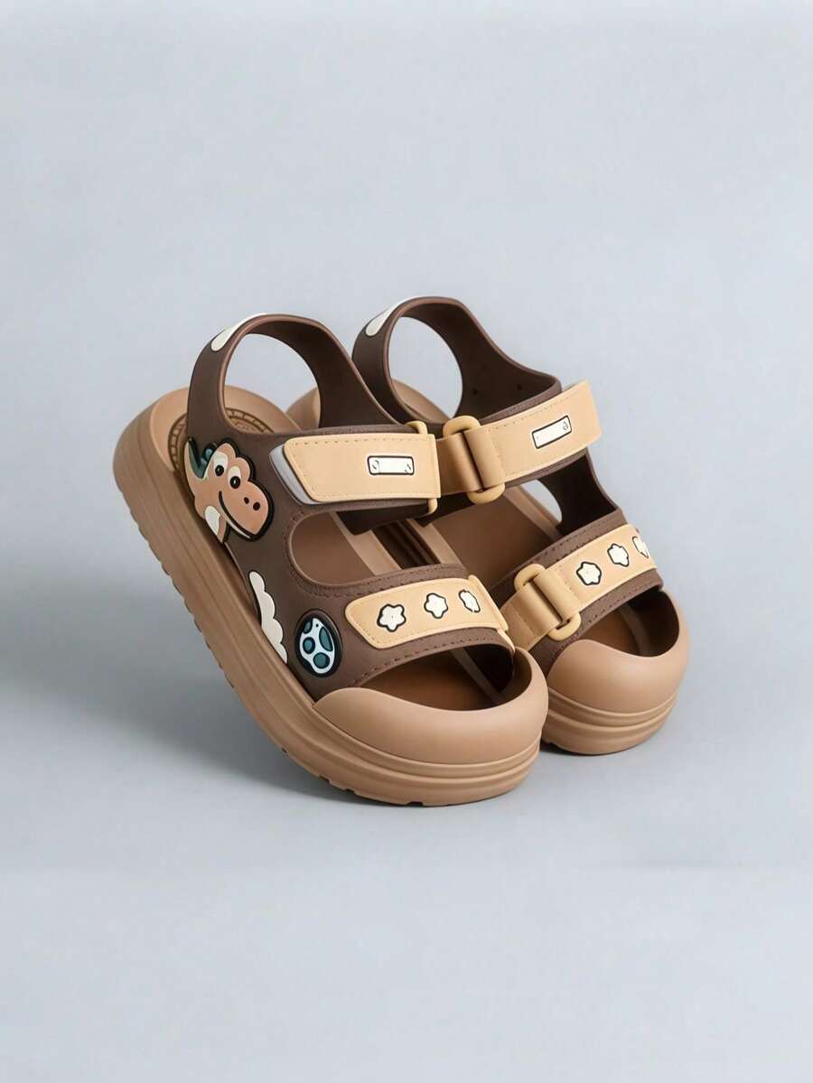 Sandal hở mũi đính nơ đá lấp lánh dễ thương cho bé gái, sandal thoáng khí cho kỳ nghỉ biển. - Màu Khaki - Xem 1
