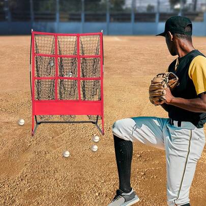 RibasuBB Pitching Strike Zone Target Net Indoor And Outdoor Baseball Practice Net, Baseball Training Net With 9 Pocket, Freestanding Baseball Throwing Net For Hitting Pitching