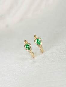 GAGAFEEL Một đôi khuyên tai bạc Sterling 925 thời trang, thanh lịch, màu xanh lá cây lấp lánh hình giọt nước đính đá Cubic Zirconia, thích hợp cho nữ giới đeo hàng ngày, làm quà tặng tình bạn, dự tiệc. - Vàng - Xem 3