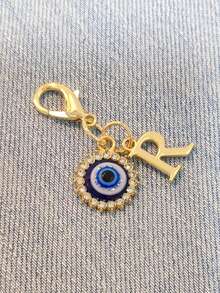1pc Initial Letter Blue Evil Eye Rhinestone Keychain - Symbolic Gift, Protection And Good Luck - Fashion Accessory, Suitable For Car Keys/Bag Pendant, Ideal Holiday Gift Accessory - Multicolor - View 18