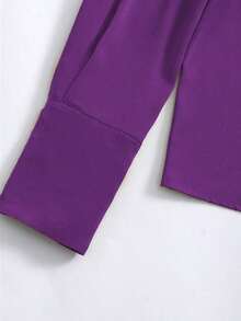 [Custom-Developed] New Women's Fashion Long Sleeve Solid Blouse, Summer Elegant White Spring - 紫色 - 查看 6