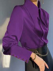 [Custom-Developed] New Women's Fashion Long Sleeve Solid Blouse, Summer Elegant White Spring - 紫色 - 查看 12
