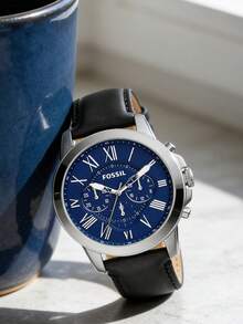Fossil 1pc Men's Quartz Watch With Leather Strap, 3-Dial Display, Business Casual Style, Suitable For Daily Wear, Men's Gift - Blue - View 4
