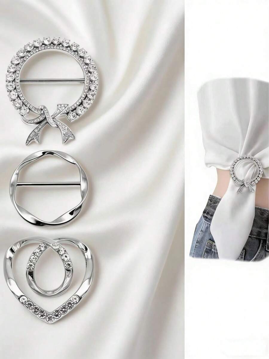 Bộ 3 kẹp khăn lụa cho nữ: Kẹp cà vạt cổ áo phông, Khóa quần áo bằng hợp kim kẽm bạc kim loại thời trang và Phụ kiện khóa khăn quàng cổ Trâm cài áo ngày lễ tình nhân cho nữ Ngày lễ tình nhân