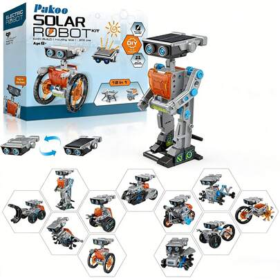 12-In-1 Solar Robot Kit For Kids 8-12, STEM Educational Building Toys With Solar Panel & Battery Power, DIY Science Experiment, Easter Birthday Gifts For Boys Girls 8 9 10 11 12 Years Old(Grey)