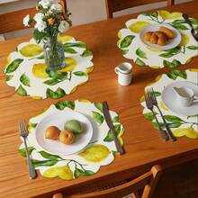 4 piezas/6 piezas Manteles individuales con estampado de limón de estilo campestre, material de lino sintético, disponibles en formas redondas, florales y rectangulares, decoración del hogar para primavera/verano, suministros para fiestas interiores/exteriores, decoración con tema retro, decoración de habitaciones. Adecuado para la decoración diaria de la cocina y la decoración de eventos y fiestas. - Multicolor - Ver 6