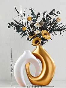 2 peças/Conjunto Vasos Bicolores Branco/Dourado/Branco, Vasos Decorativos, Decoração de Casa, Estilo Nórdico Minimalista Boêmio, Adequado para Sala de Estar, Estante, Mesa de Jantar, Quarto, Lareira, Varanda, Também um Ótimo Presente para Feriados - Multicolorido - Visão 18