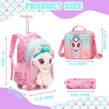 Girls 3-Piece Rolling Backpack Set, With Wheels School Bag, Crossbody Bag And Pencil Case - Girls' Rolling Bag - View 3