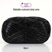 EDCUEBE7 4 unidades de 100g de fio elástico brilhante - Fio resistente e elástico para tricô e crochê, material multicolorido para crochê e tecelagem, fio metálico que não desbota, cores vivas e suaves - Ideal para projetos DIY, bolsas, chapéus, decoração de casa, fio macio, superfície brilhante, fio durável. - Listras de tecido metálico - Ver 2