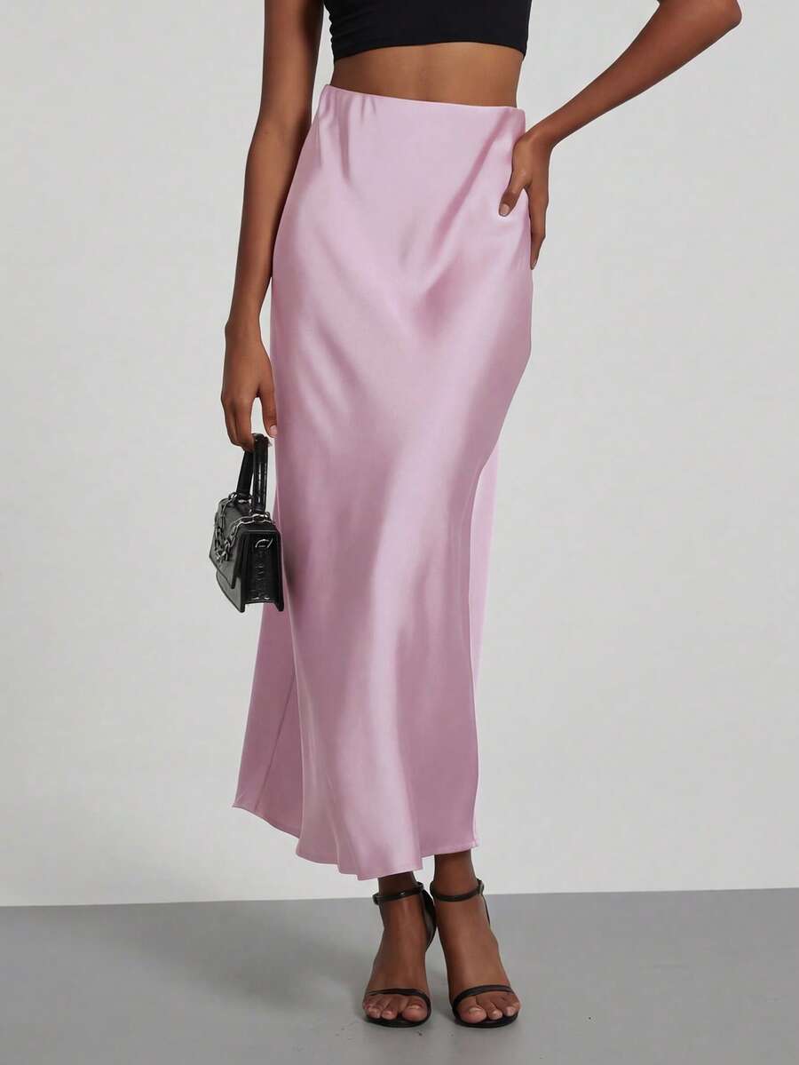Rok Maxi Satin Pinggang Elastis untuk Semua Musim dari YROOE untuk Wanita