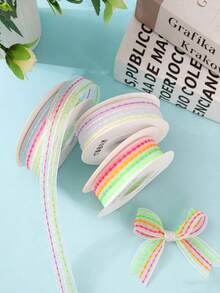 1 rouleau de ruban macaron rayé arc-en-ciel - ruban "rayure à bulles" semi-transparent décoré de rayures macaron arc-en-ciel vibrantes. Ce ruban est parfait pour l'emballage de cadeaux et la décoration de lieux, convenant particulièrement pour la fête des mères, les mariages, les anniversaires, les remises de diplômes, divers événements à thème, les anniversaires et les fêtes des célibataires. - Taille unique - Voir 5